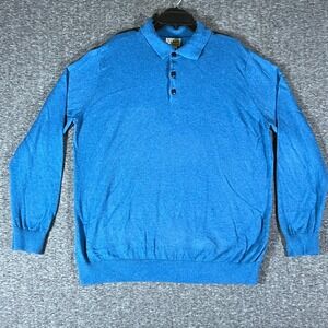 L.L.Bean Mens Long Sleeve Polo Shirt XL Blue Cotton Cashmere Blend Knit‎